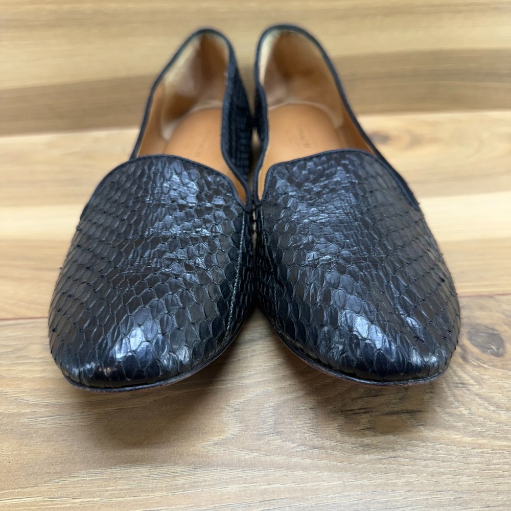 Coach Catrin Snake Embossed Leather Flats 7.5 Black Ballet Slip On - Picture 4 of 11
